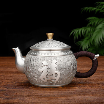 錫製 茶壺 錫 茶壺 鶴・富士山柄 黒漆加工 180g [No.3-2-T-F]｜薩摩錫器工芸館