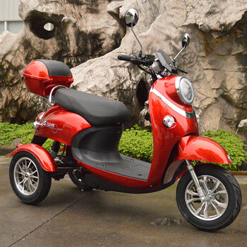 电动三轮车家用小型接送孩子电瓶车小龟王摩托男女代步 【透明红】