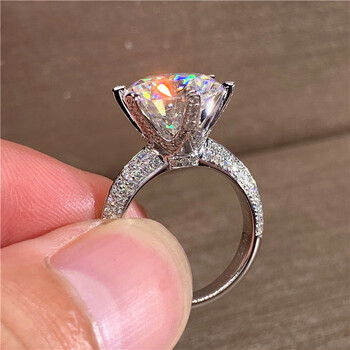 戒指d色莫桑石六爪钻戒半壁江山女戒5克拉原创设计轻奢时尚钻戒求婚