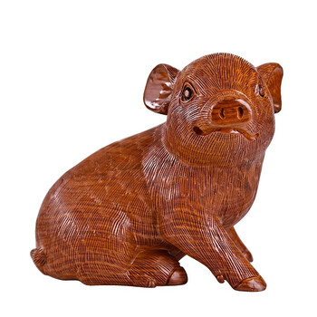 十二生肖可爱猪实木家居桌面玄关饰品摆设工艺品花梨木长20宽13高20cm