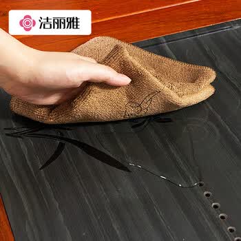 洁丽雅加厚茶巾茶具配件茶垫方巾毛巾擦桌子清洁抹布家用棕色2条运动