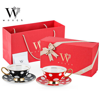 物取（WOOCH）时尚波点咖啡杯礼盒装陶瓷家用杯碟一对新婚乔迁伴手礼送新人