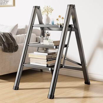 信发（TRNFA）梯子家用折叠梯加厚三四步梯人字梯小型梯凳子室内登高梯加宽楼梯 典雅黑 三步梯
