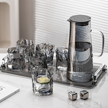 餐将军玻璃冷水壶套装一壶六杯高硼硅耐高温1500ml冷水壶套装不带托盘
