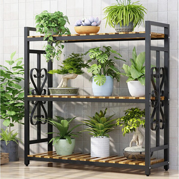 巢新阁花架阳台实木多层多肉绿萝室内花架子大盆景落地式铁艺花盆架带