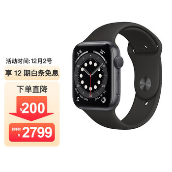 Apple Watch Series 6智能手表 GPS款 44毫米深空灰色铝金属表壳 黑色运动型表带 M00H3CH/A