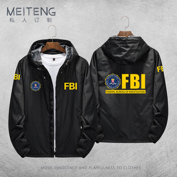 fbi美国联邦调查局特工电影周边连帽上衣男女秋冬加绒冲锋衣夹克黑色2