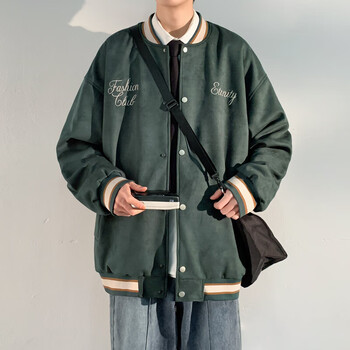 季宽松百搭衣服男青少年港风潮流夹克男装上衣818军绿色39m80斤100斤
