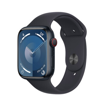 Apple Watch Series 9 智能手表GPS + 蜂窝款45毫米午夜色铝金属表壳午夜色运动型表带M/L 电话手表MRP63CH/A