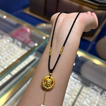 蒂鹅老凤凰黄金足金999佛头平安扣吊坠转运珠黑绳项链情侣送女友礼物