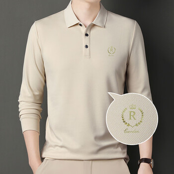 啄木鸟(tucano)纯棉长袖t恤男春秋季潮流宽松印花上衣中年商务翻领