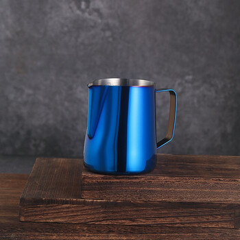 304不锈钢拉花杯 尖嘴咖啡拉花杯卡布奇诺拉花缸打奶泡杯子 大号蓝色