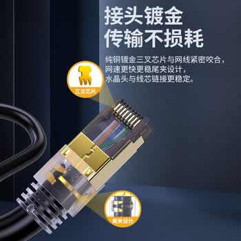 CNCOB八类网线工程级双屏蔽纯铜8芯双绞线电竞游戏网线万兆跳线家用电脑网络连接线cat8类网线5米 CN-5003