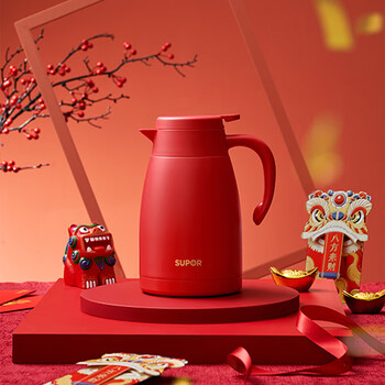 苏泊尔（SUPOR）家用真空保温瓶暖水壶瓶大容量热开水瓶壶304不锈钢1.5L胭脂红