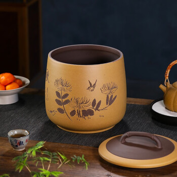 金镶玉 茶叶罐 宜兴紫砂段泥石瓢原矿大号七饼普洱茶存储罐 金镶玉 茶叶罐 宜兴紫砂段泥石瓢原矿大号七饼普洱茶存储罐