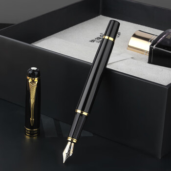 英雄（HERO）【热门商品】钢笔  1501黑色雅悦明尖铱金钢笔签字笔时尚办公学生墨水礼盒套装 F尖