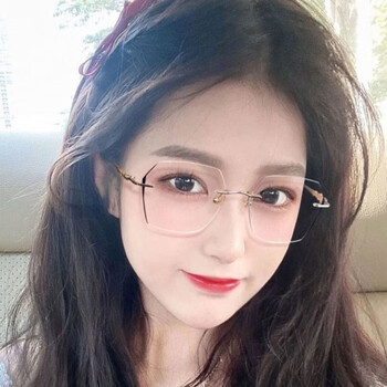 时翡超轻无框近视眼镜女有度数素颜神器无边框显脸小护目镜金色架黑边