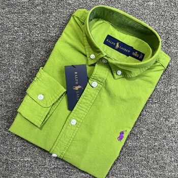 欧洲站rl小马标衬衫牛津纺polo商务纯棉翻领宽松高档抗皱长袖 草绿色