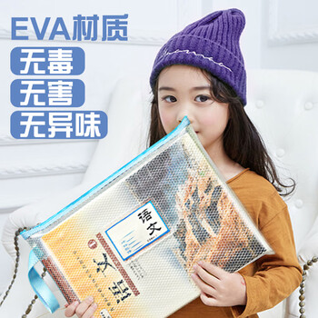 DSB 透明网格EVA单层科目袋 5个装 A4款学生用分类文件袋透明大容量书本试卷收纳袋语数英综合作业手提袋