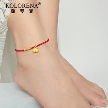 蔻罗亚轻奢珠宝生肖金脚链女虎年本命年属虎吊坠虎头鞋编织红绳足金脚