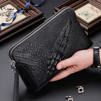 皮尔卡丹高档轻奢手包男真皮潮牌大容量鳄鱼纹牛皮手拿包男士手抓包夹
