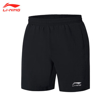 李宁（LI-NING）羽毛球服男款短裤运动跑步裤黑色M码AAPR079-3黑色 XXL