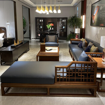 晶汇峰新中式实木贵妃榻躺沙发组合现代轻奢小户型客厅禅意奢华转角