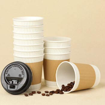 拜杰一次性咖啡杯奶茶豆浆热饮杯纸杯一次性杯子带盖瓦楞杯280ml25只