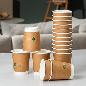 得力（deli）一次性纸杯子牛皮纸外层商务办公纸杯双层加厚整箱20袋500只280ml