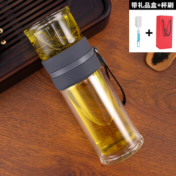 诵诎亚泰双层玻璃杯茶杯大容量茶水分离泡茶办公室便携男士水杯子灰色