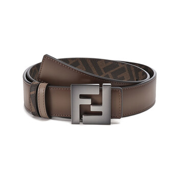 fendi芬迪 男士棕色黑色ff老花图案/棕色渐变双f搭扣板扣式双面皮带