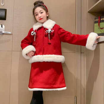 女孩冬款衣服1012岁中大童新年红色时尚两件套红色熊猫大毛领年货两件