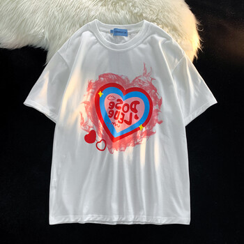 特价国潮男装联名重磅t恤上衣服男女情侣装牛油果绿爱心印花短袖t恤