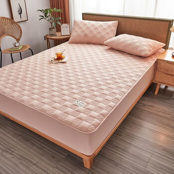 大豆纤维夹棉床笠单件加厚包床罩床垫防滑保护套防尘罩方格胭粉a类