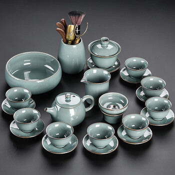祥业 哥窑茶具套装高档茶壶泡茶陶瓷茶叶罐功夫茶杯办公室会客整套