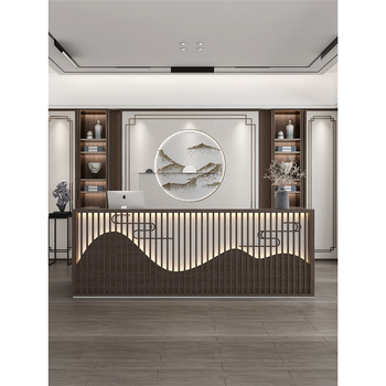 新中式复古前台接待台足浴养生会所收银台中医馆收银吧台书法 原木色