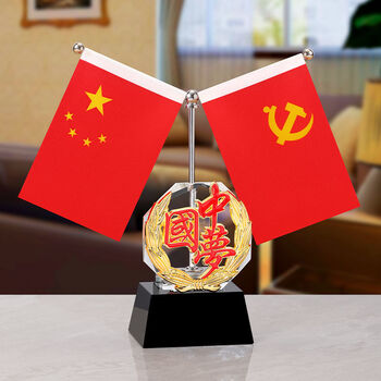 南山驹  办公桌旗水晶摆件前台小红旗五星红旗党旗车载高档会议室装饰