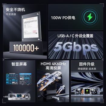 DOCKCASE多凯斯带屏智能Type-C高速拓展坞MacBook苹果电脑转换器USB-C转HDMI4K60hz投屏笔记本桌面扩展坞