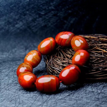 手串手链男女款文玩玉石18毫米玛瑙筒珠手链 战国红玛瑙手链椭圆珠款