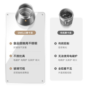 SIMELO施美乐不锈钢摩卡壶双阀意式咖啡壶家用手冲壶咖啡机240ML4-6人份 SIMELO施美乐不锈钢摩卡壶双阀意式咖啡壶家用手冲壶咖啡机240ML4-6人份