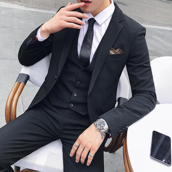 啄木鸟春季男装痞帅西装男套装韩版潮流修身新郎结婚礼服休闲西服外套