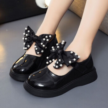 shihokoo特价捡漏公主鞋2022年夏季新款珍珠小皮鞋春秋黑色蝴蝶结女孩