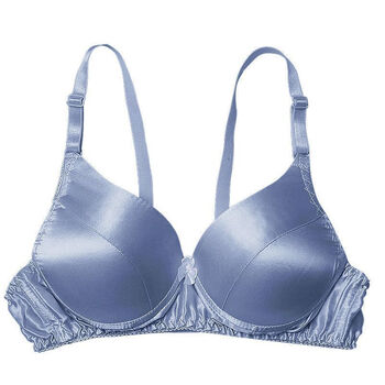 戈森驰仿真丝文胸无钢圈大码胸罩薄透气舒适无痕内衣女my浅蓝色75a34