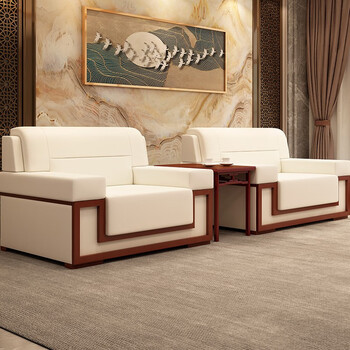 沙发简约办公室接待会客沙发白色接待沙发大款沙发牛皮沙发三人位沙发