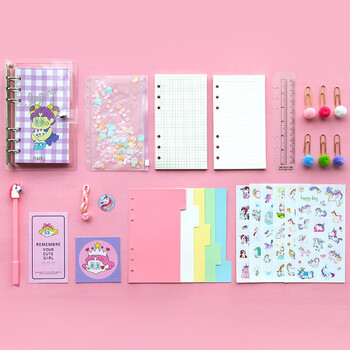 誉禾活页手账本可爱简约透明笔记本横线方格少女心网红记事本日程本伴手礼 4222-A6小女孩