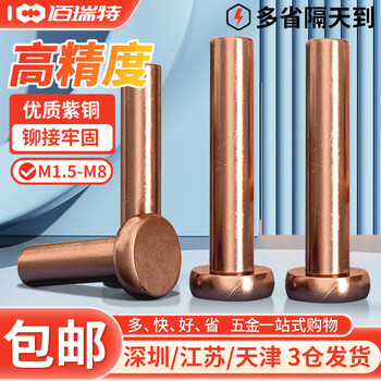 平头紫铜铆钉手打敲击式沉头铜铆钉实心铆钉平帽铜钉平圆头铜柳钉 M8*20【3粒】