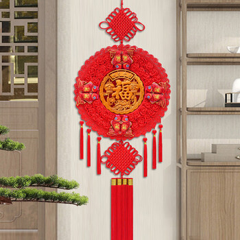珞举堂中国结挂件 客厅大号电视背景墙装饰福字桃木双鱼入户门玄关