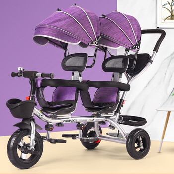 1-6岁双人儿童手推脚踏三轮车 紫色