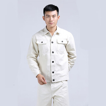 细帆布棉电焊服焊工防烫工作服套装男耐磨加厚劳保服薄款米白色16580a