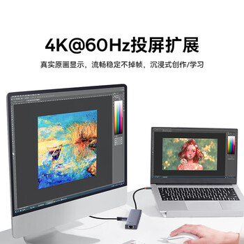 倍思Type-C扩展坞拓展坞USB3.0千兆网口转接头HUB分线转换器4K60Hz通用雷电4苹果华为联想笔记本电脑